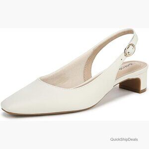 Faux Leather Slingback Kitten Heel Pumps with Adjustable Buckle